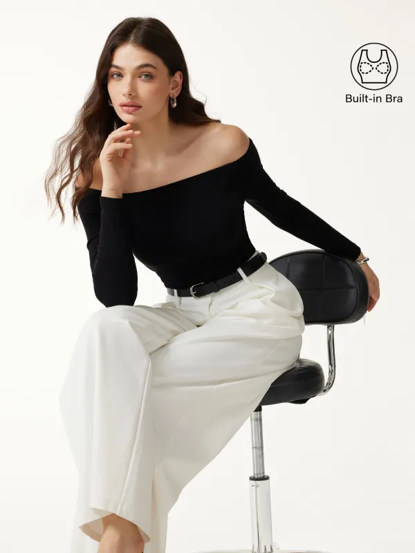 Non-Slip Off-Shoulder Long Sleeve Bra Top made by OGLmove