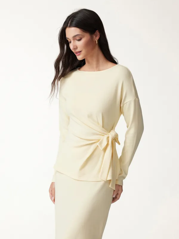 Boatneck Long Sleeve Tie-Waist Top made by OGLmove