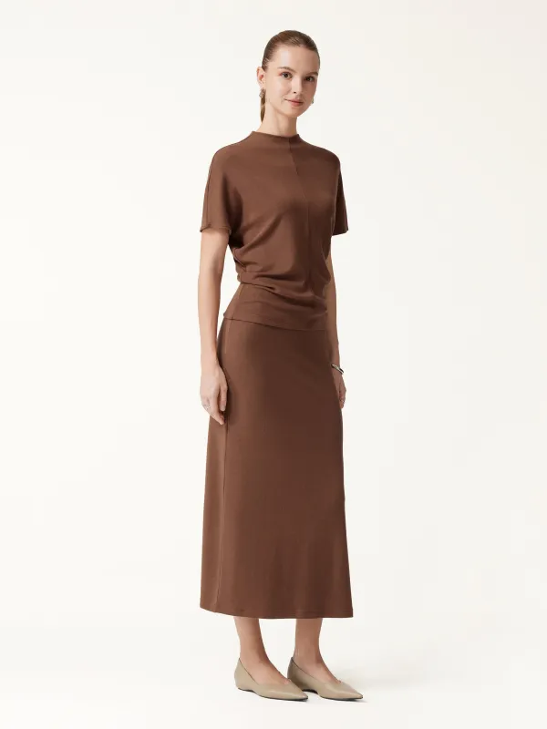 2Pcs Set LiteWarm Mock Neck Cap Sleeve Seamed Top & Mid-Rise Column Midi Skirt made by OGLmove