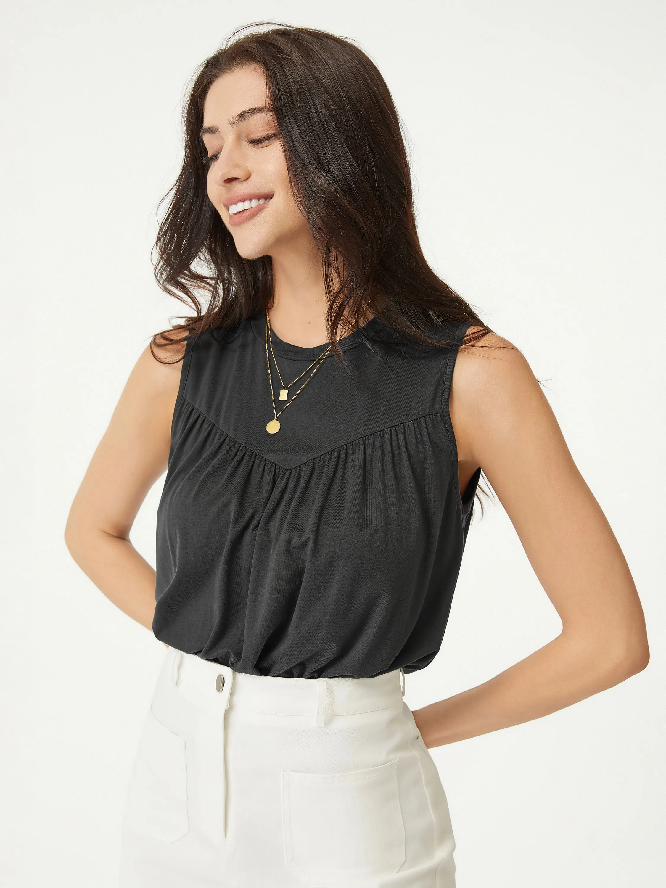Soft Tencel Gathers Relaxing Tank sold by ogl move