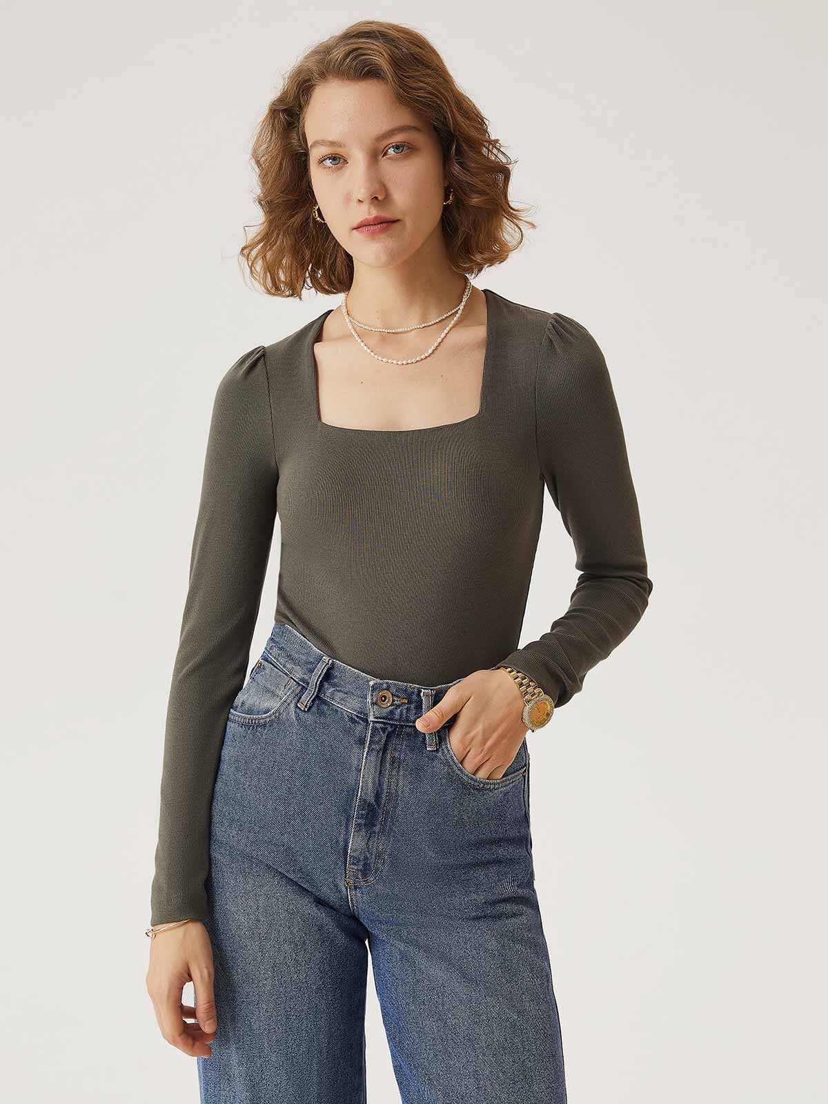 Eco-Mousse® Squareneck Puff Sleeve Tuckable Brami Top sold by ogl move