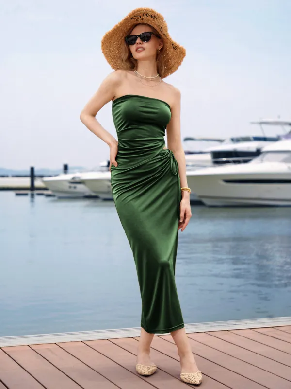 Silk-Like Acetate Tossa Brami Tube Top & Irisa Midi Skirt 2Pcs Set sold by ogl move