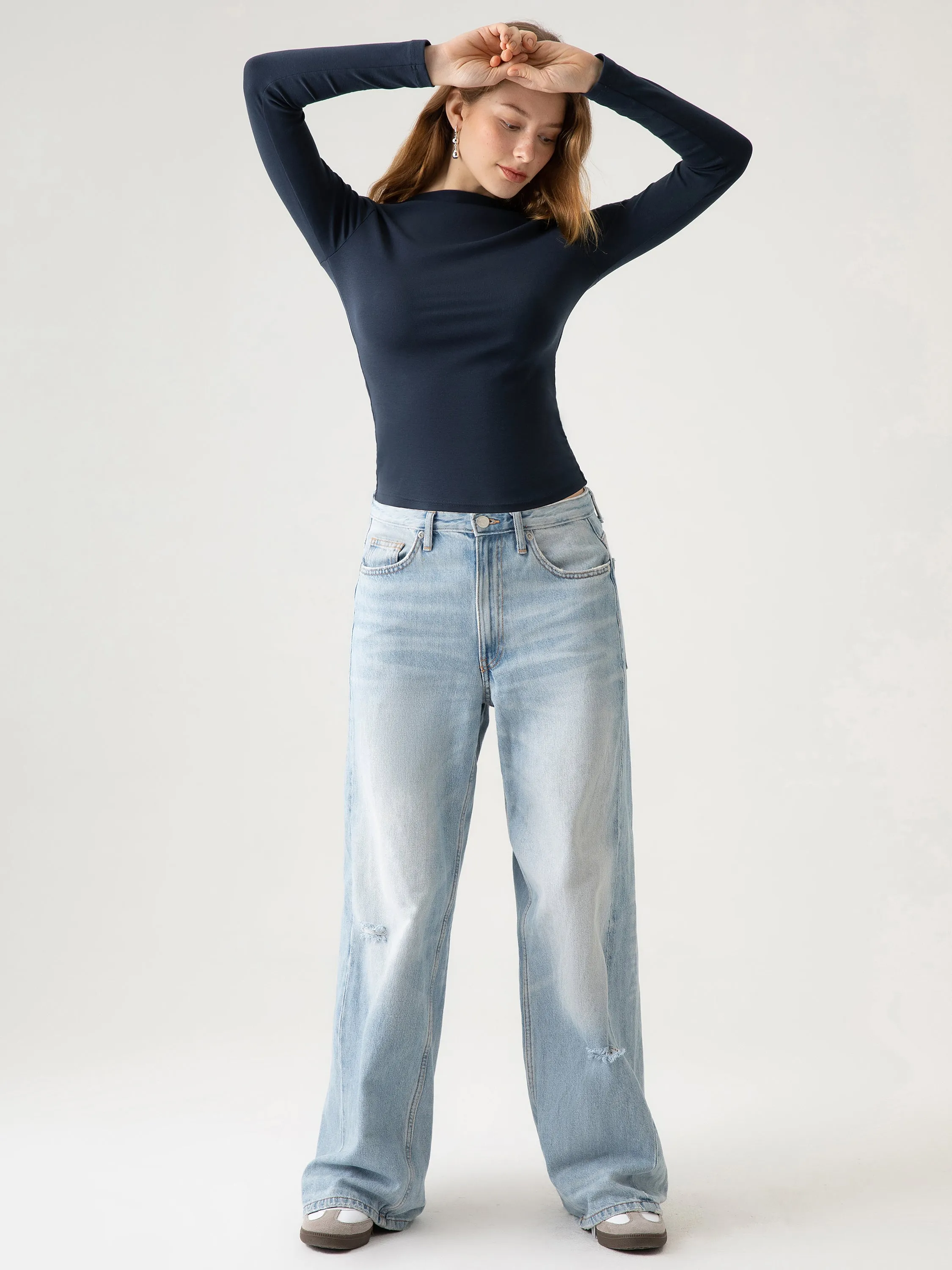 Cotton Fine-Rib Fitted Boatneck Long SleeveT-Shirt sold by ogl move product image thumbnail 3