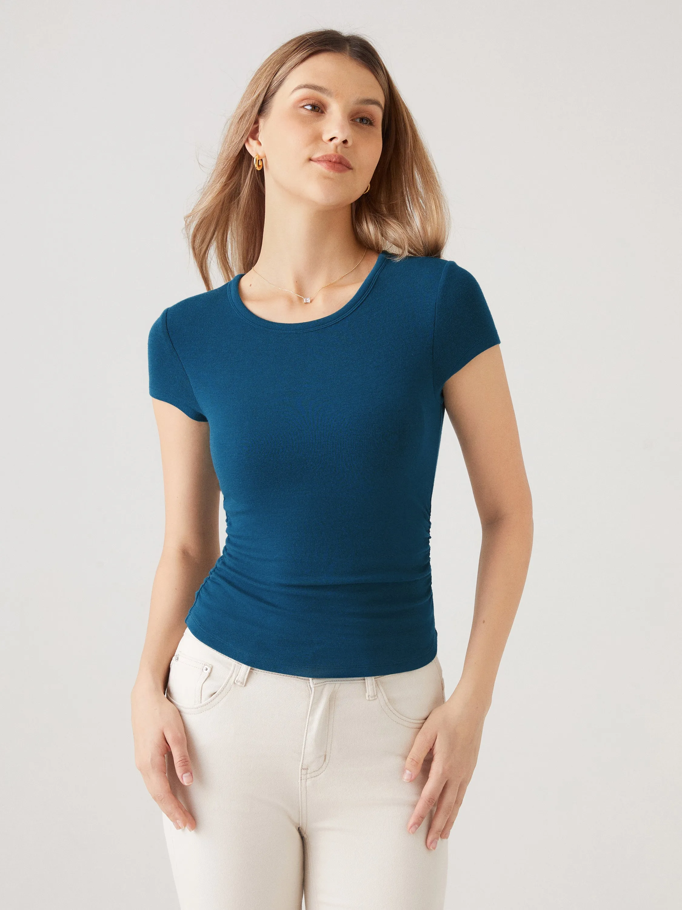 Eco-MiyaMoon® Round Neck Short Sleeve Brami Top 2Pcs Set sold by ogl move product image thumbnail 2