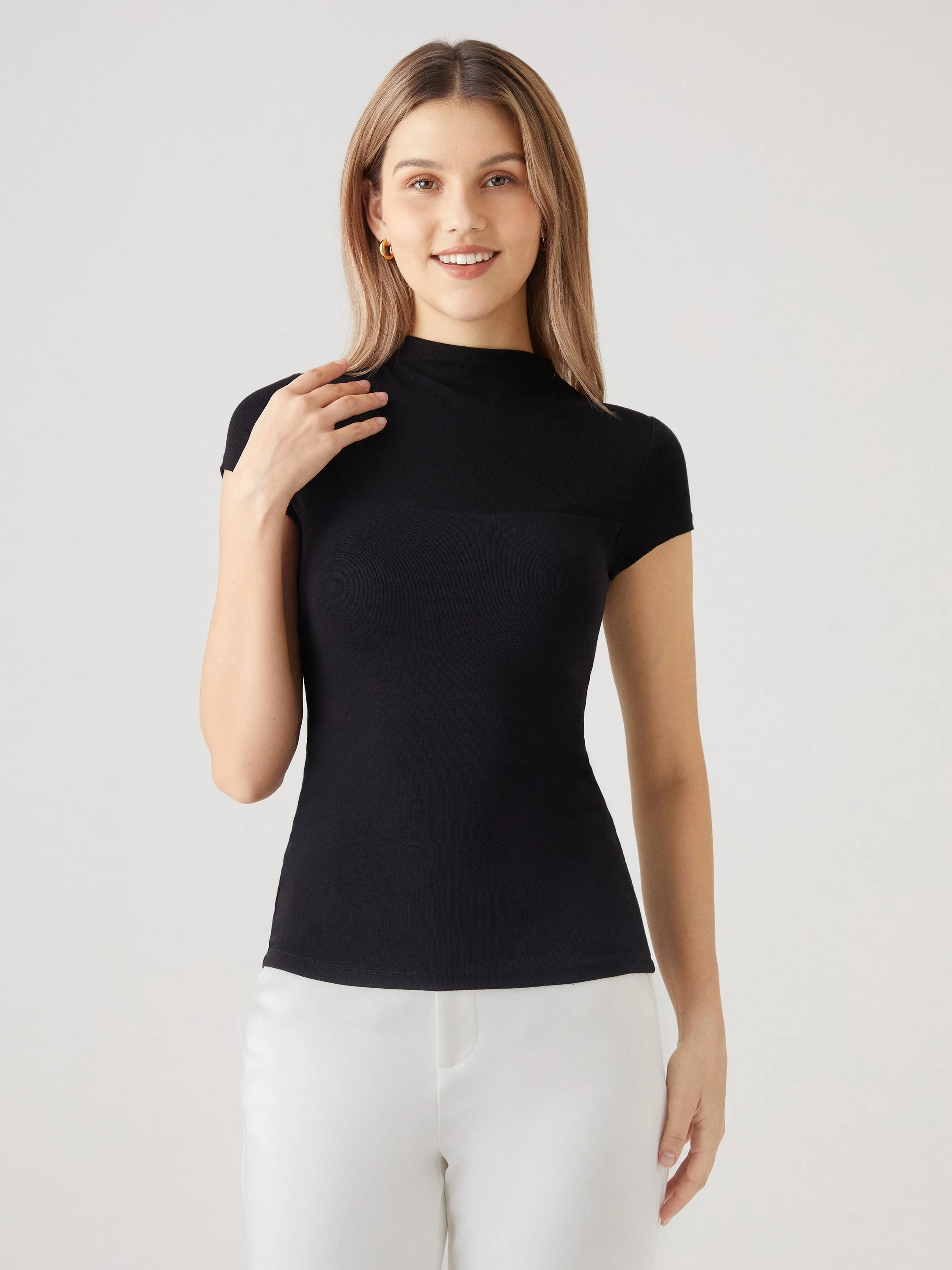 Wool Semi-Sheer Mockneck Cap Sleeve Brami Top sold by ogl move