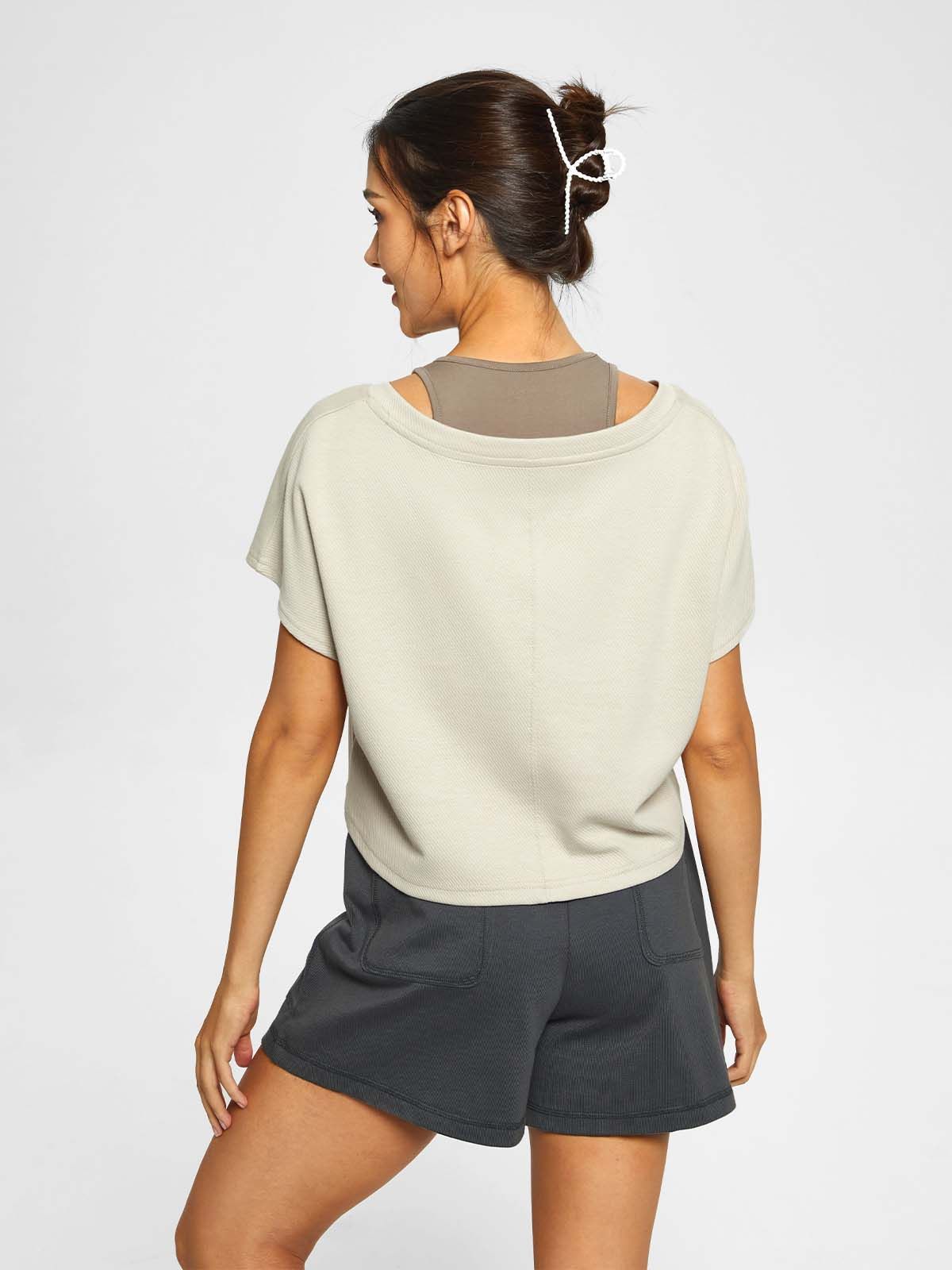 Two-Piece V-Neck Batwing Crop Top & Relaxed Shorts sold by ogl move product image thumbnail 3