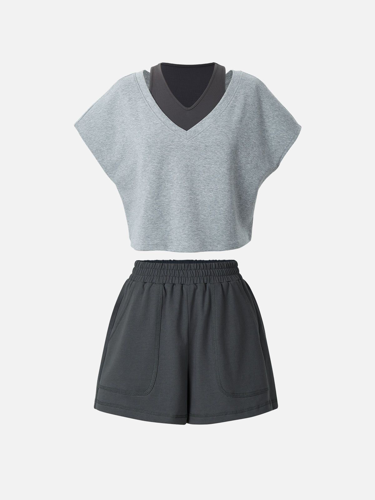 Two-Piece V-Neck Batwing Crop Top & Relaxed Shorts sold by ogl move product image thumbnail 6