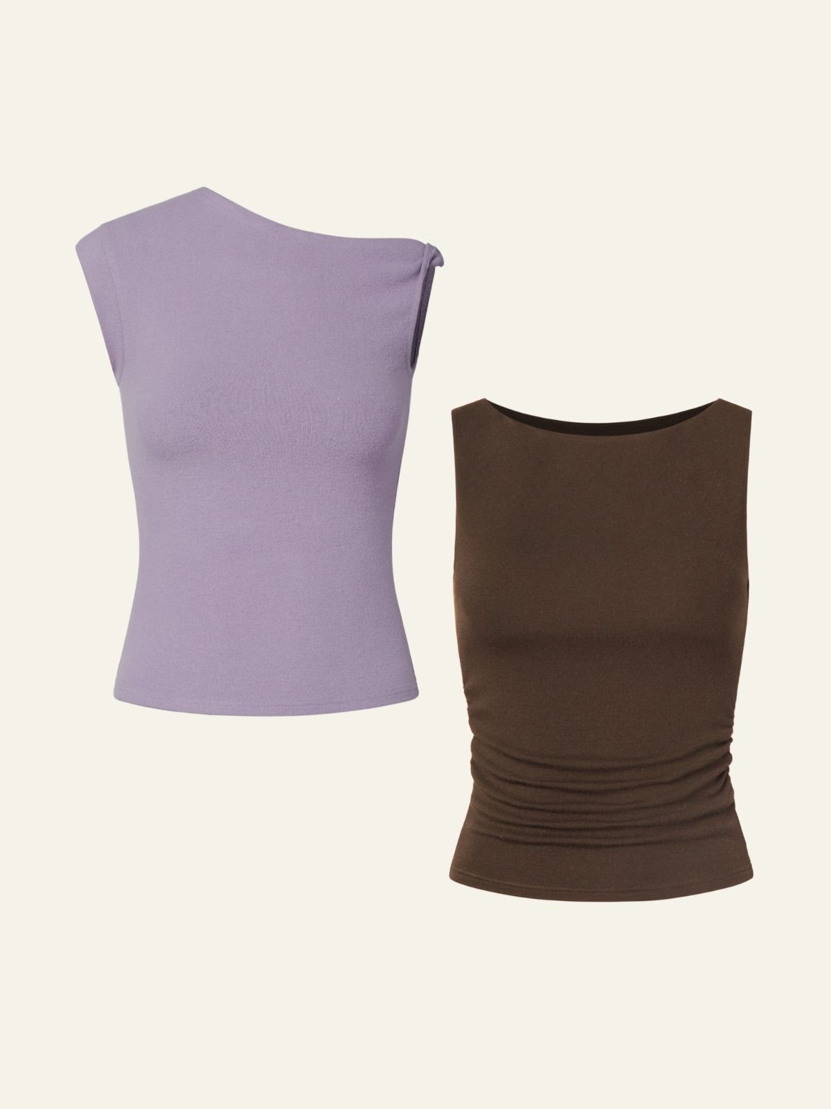 Eco-Mousse® Thermal Brushed Asymmetrical Tank Top & Boat-Neck Padded Tank Top 2Pcs Set sold by ogl move product image thumbnail 2