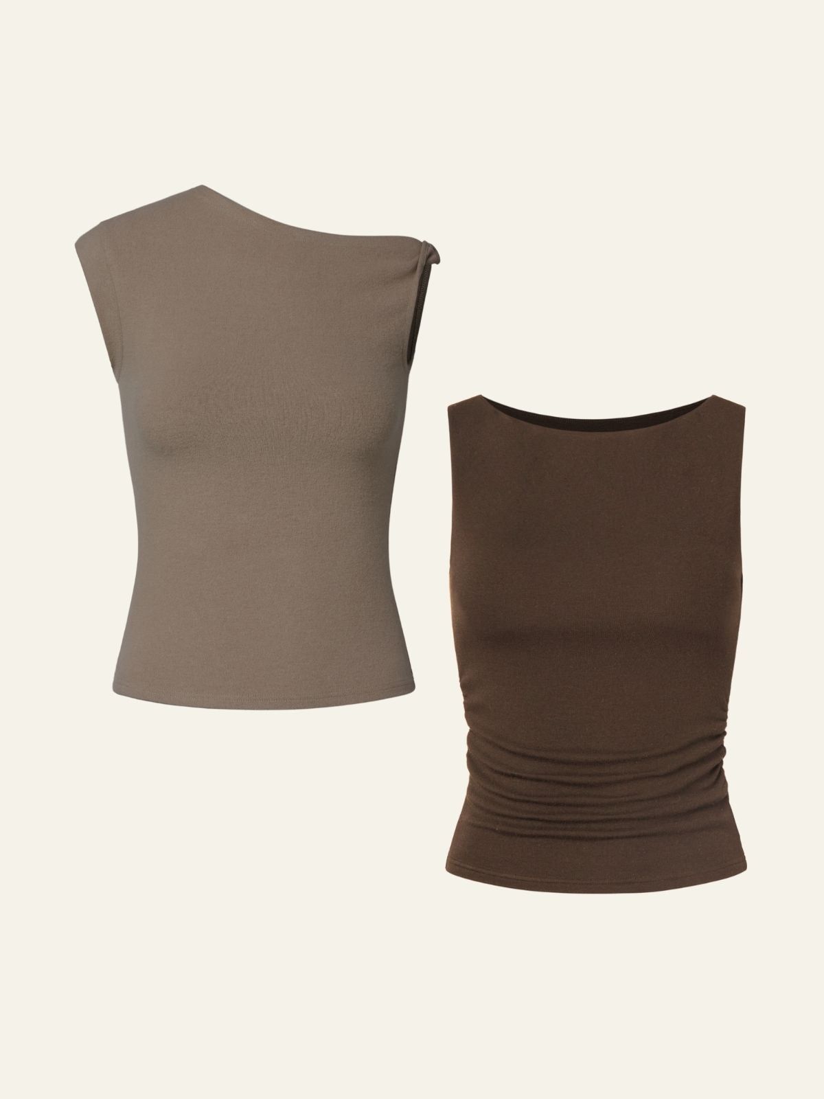 Eco-Mousse® Thermal Brushed Asymmetrical Tank Top & Boat-Neck Padded Tank Top 2Pcs Set sold by ogl move product image thumbnail 5