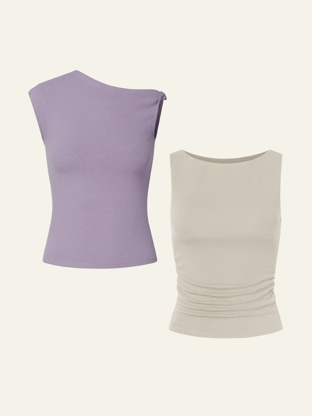 Eco-Mousse® Thermal Brushed Asymmetrical Tank Top & Boat-Neck Padded Tank Top 2Pcs Set sold by ogl move