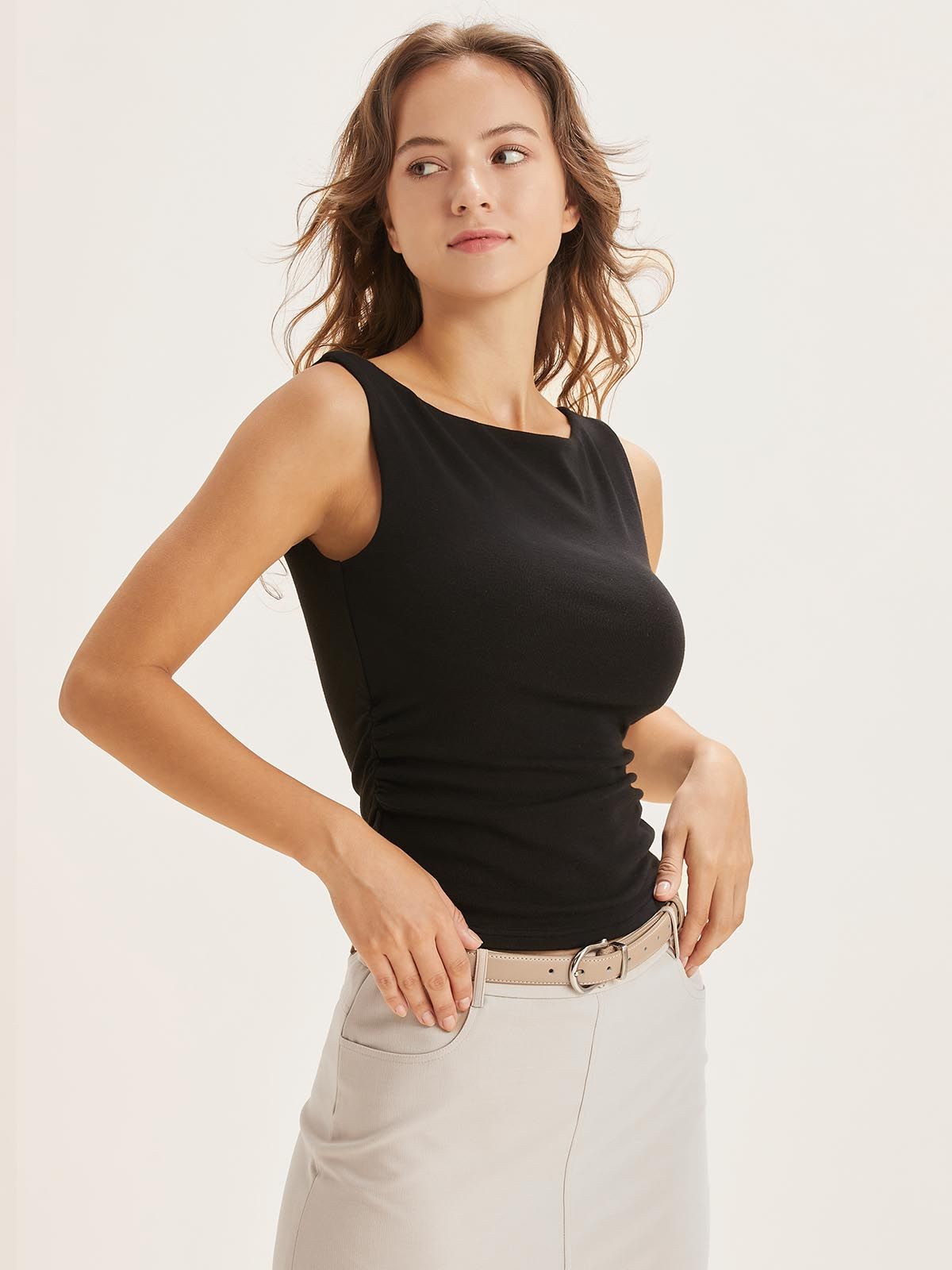 Eco-Mousse® Thermal Brushed Asymmetrical Tank Top & Boat-Neck Padded Tank Top 2Pcs Set sold by ogl move product image thumbnail 4