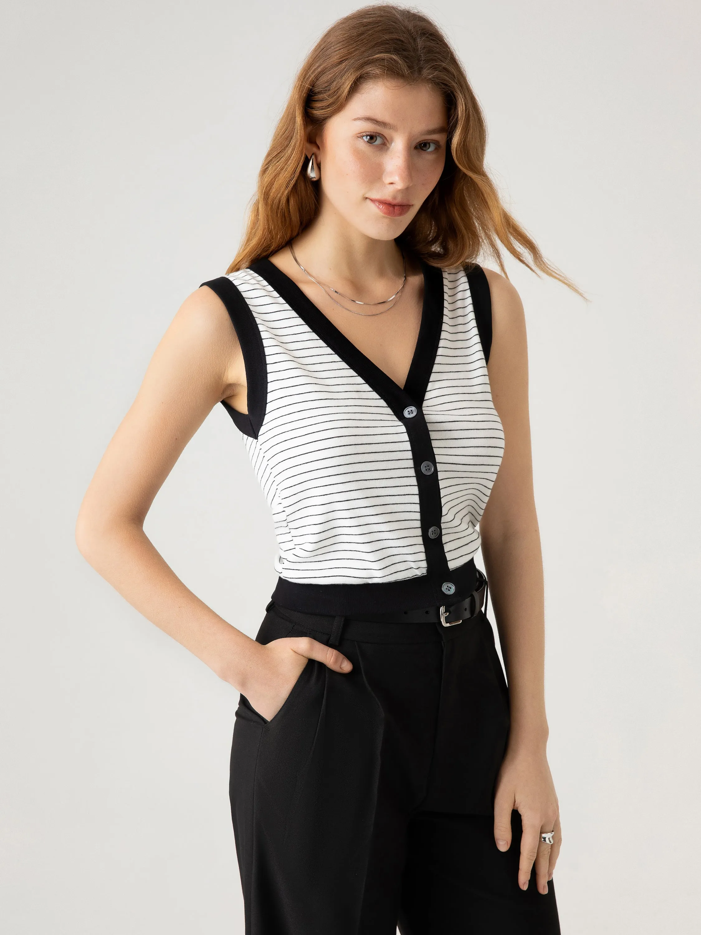 Eco-Mousse® Stripe V-Neck Button-Down Vest sold by ogl move product image thumbnail 4