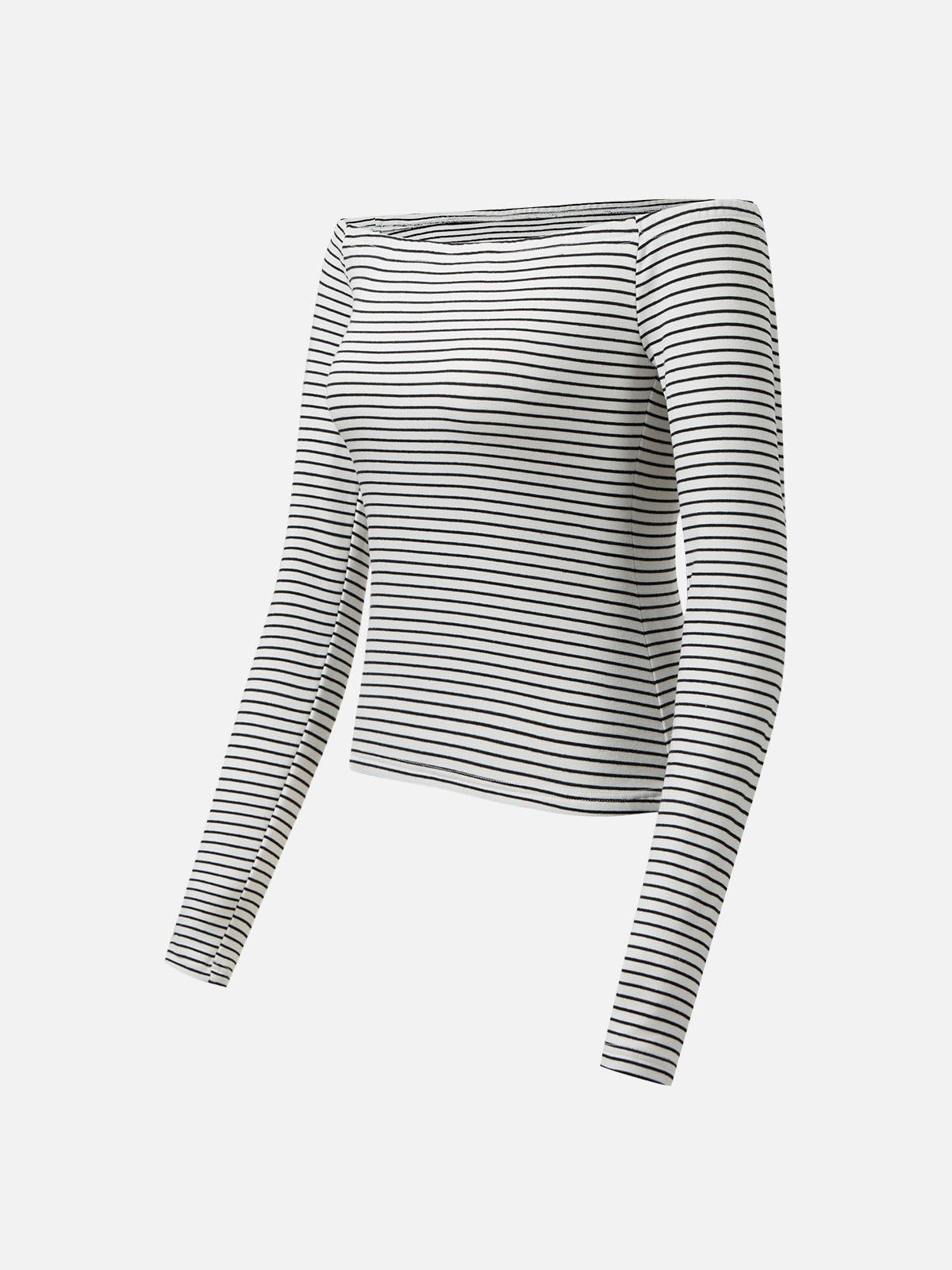 Cotton Off-the-shoulder Striped Knit Top sold by ogl move product image thumbnail 2