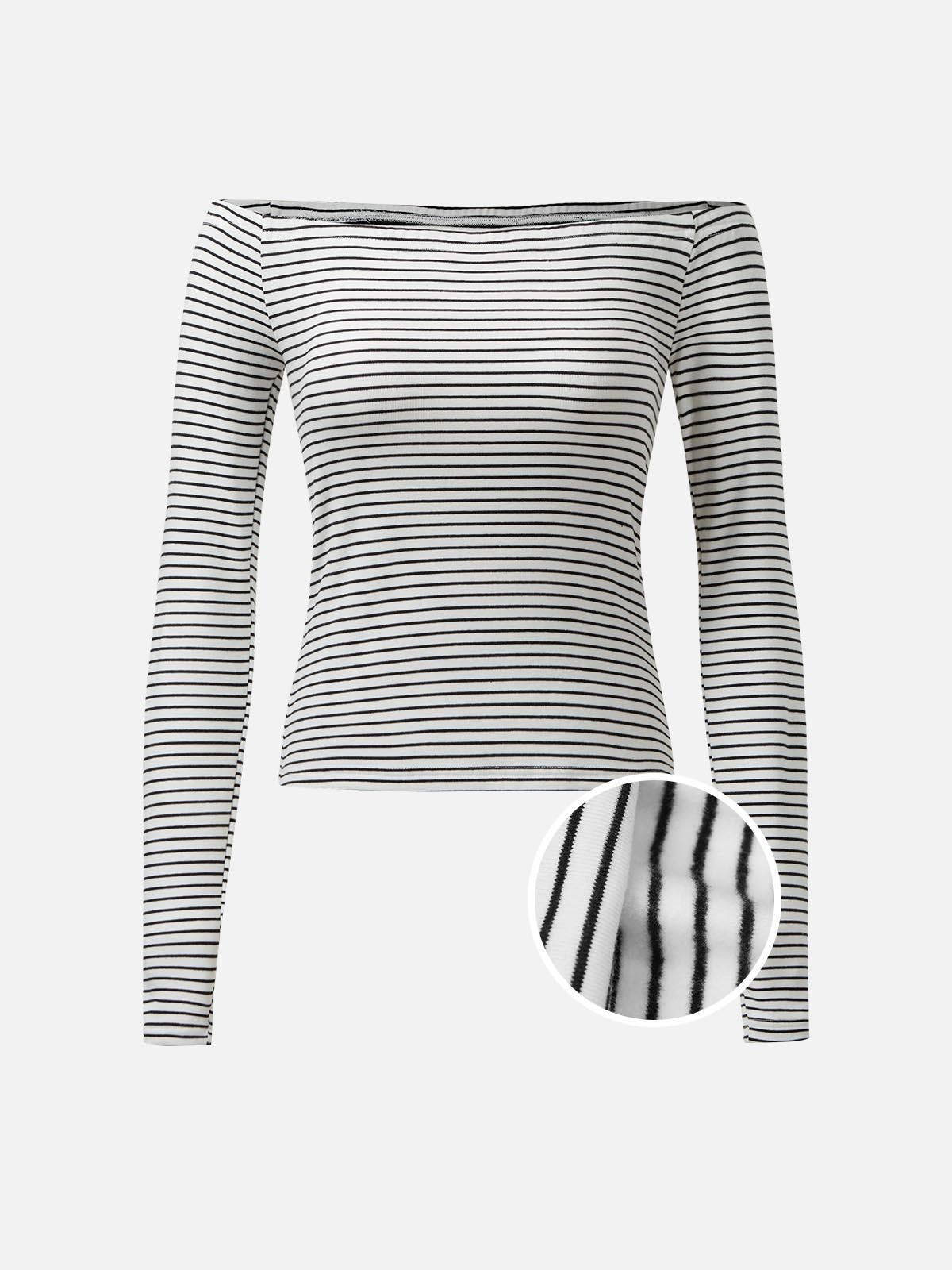 Cotton Off-the-shoulder Striped Knit Top sold by ogl move