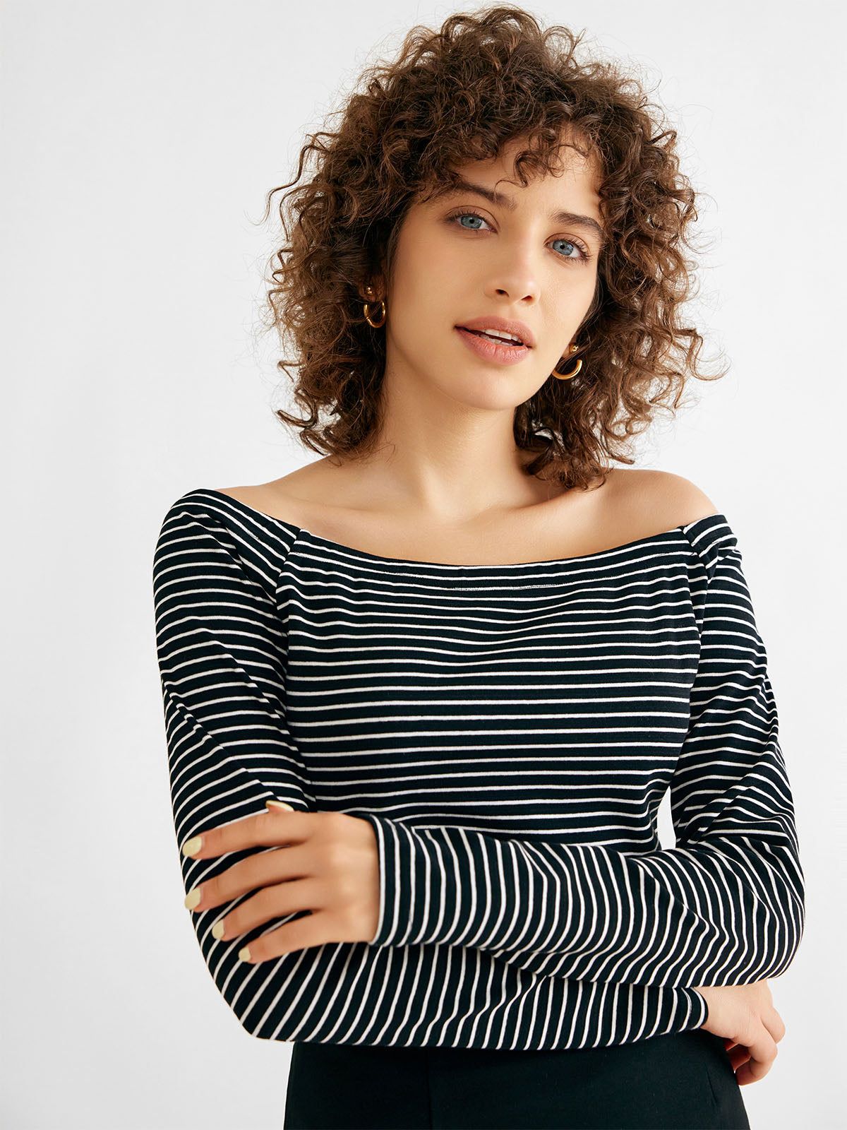 Cotton Off-the-shoulder Striped Knit Top sold by ogl move product image thumbnail 4