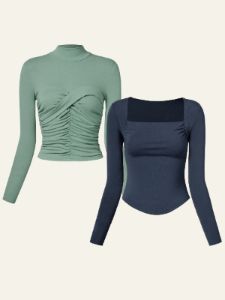 Eco-SkinKiss® Sweetheart Twist Mock Neck Top & Eco-Mousse® Thermal Cowl Neck Top 2Pcs Set sold by ogl move
