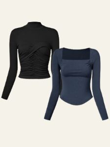Eco-SkinKiss® Sweetheart Twist Mock Neck Top & Eco-Mousse® Thermal Cowl Neck Top 2Pcs Set sold by ogl move