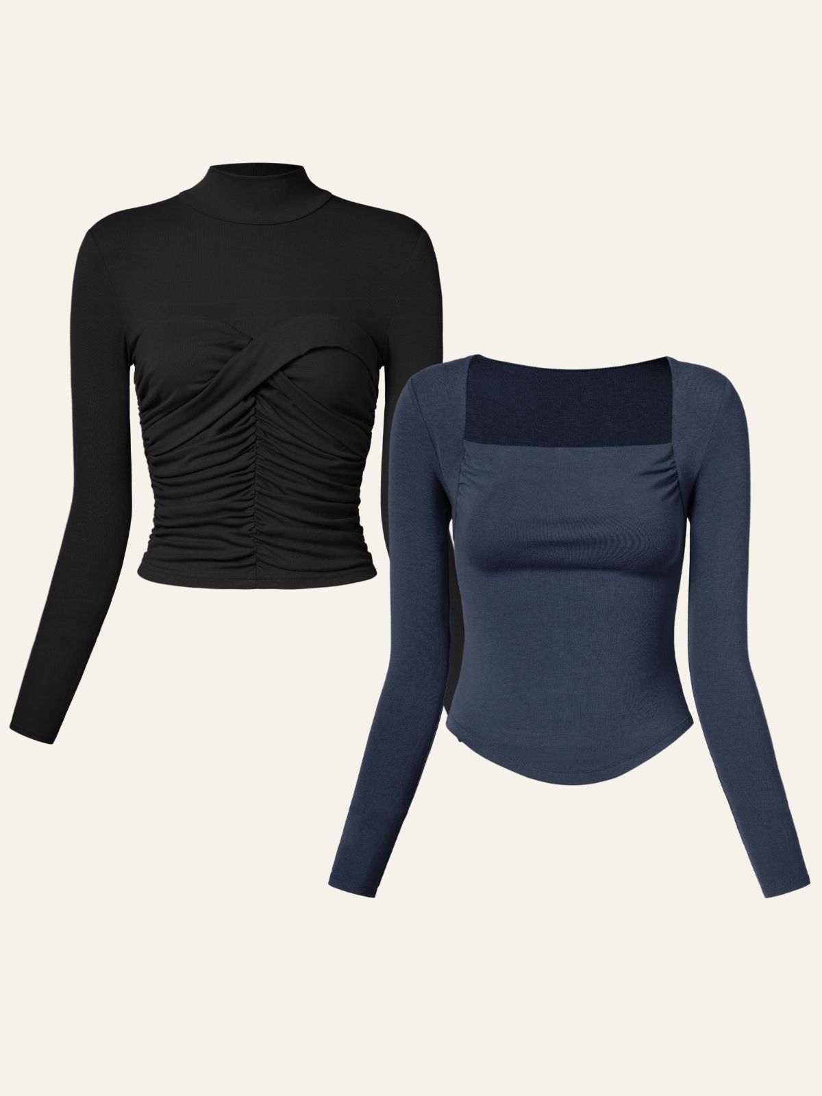 Eco-SkinKiss® Sweetheart Twist Mock Neck Top & Eco-Mousse® Thermal Cowl Neck Top 2Pcs Set sold by ogl move product image thumbnail 6