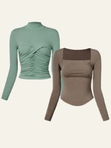 Eco-SkinKiss® Sweetheart Twist Mock Neck Top & Eco-Mousse® Thermal Cowl Neck Top 2Pcs Set sold by ogl move
