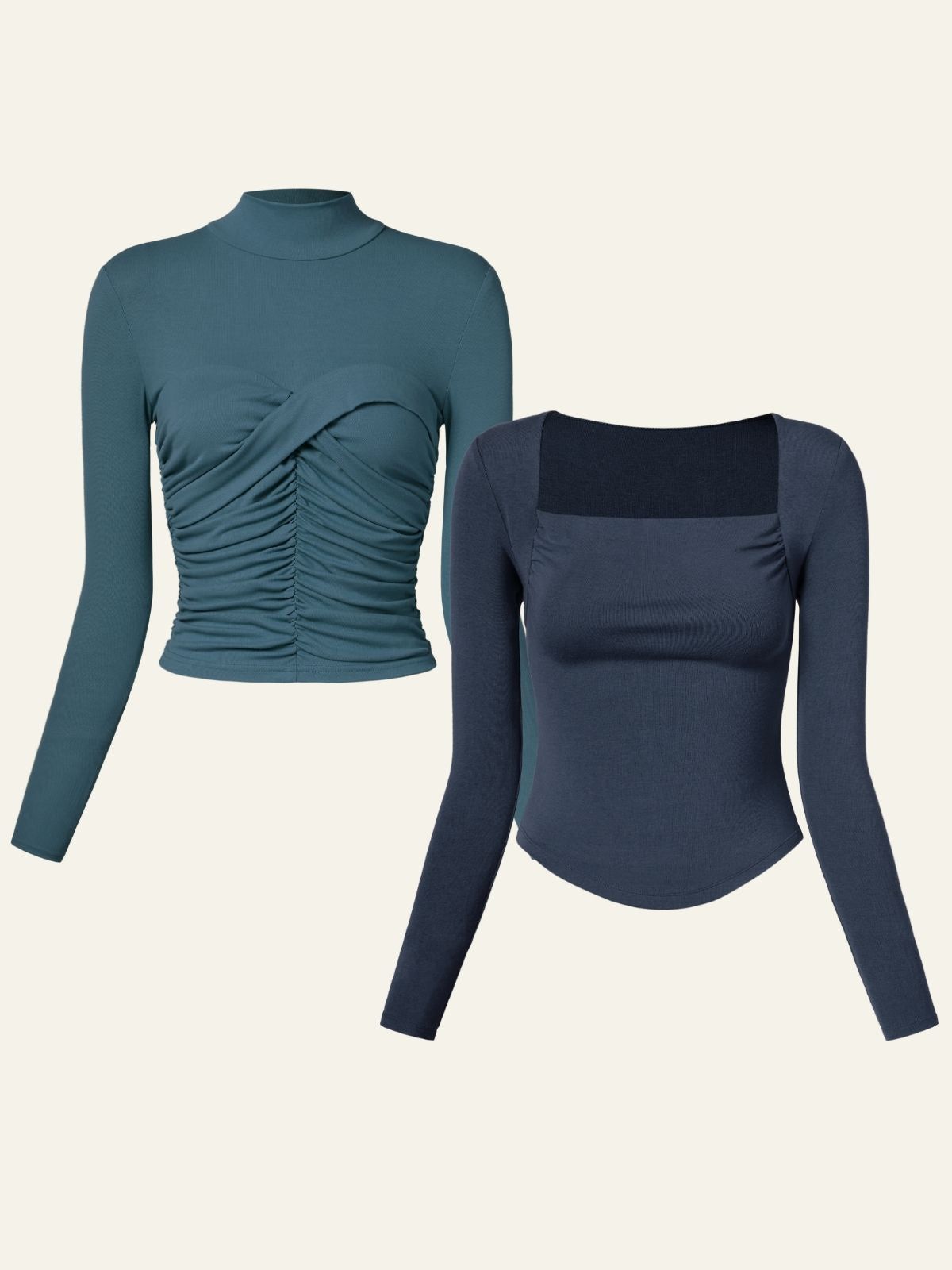 Eco-SkinKiss® Sweetheart Twist Mock Neck Top & Eco-Mousse® Thermal Cowl Neck Top 2Pcs Set sold by ogl move product image thumbnail 3