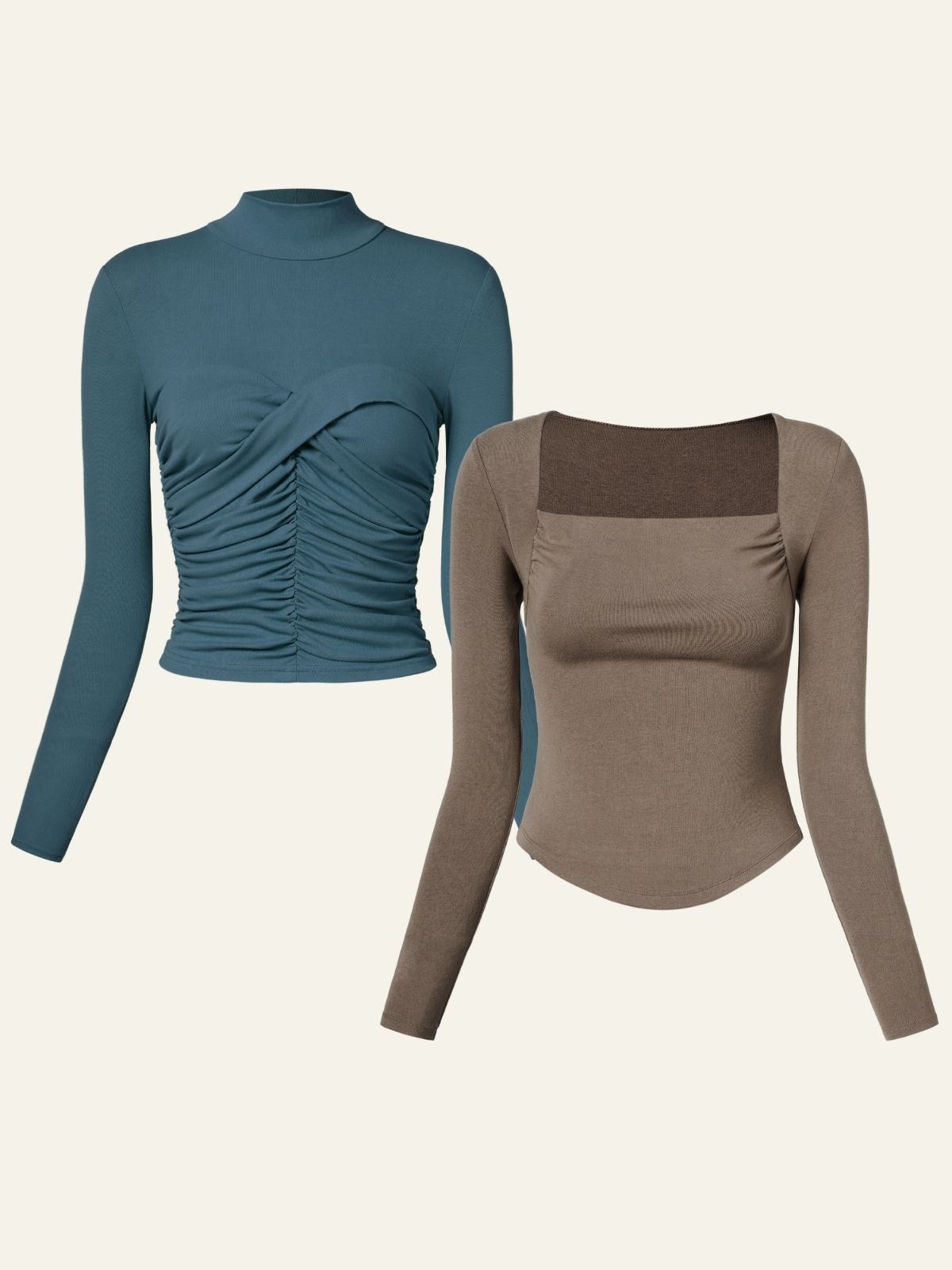 Eco-SkinKiss® Sweetheart Twist Mock Neck Top & Eco-Mousse® Thermal Cowl Neck Top 2Pcs Set sold by ogl move