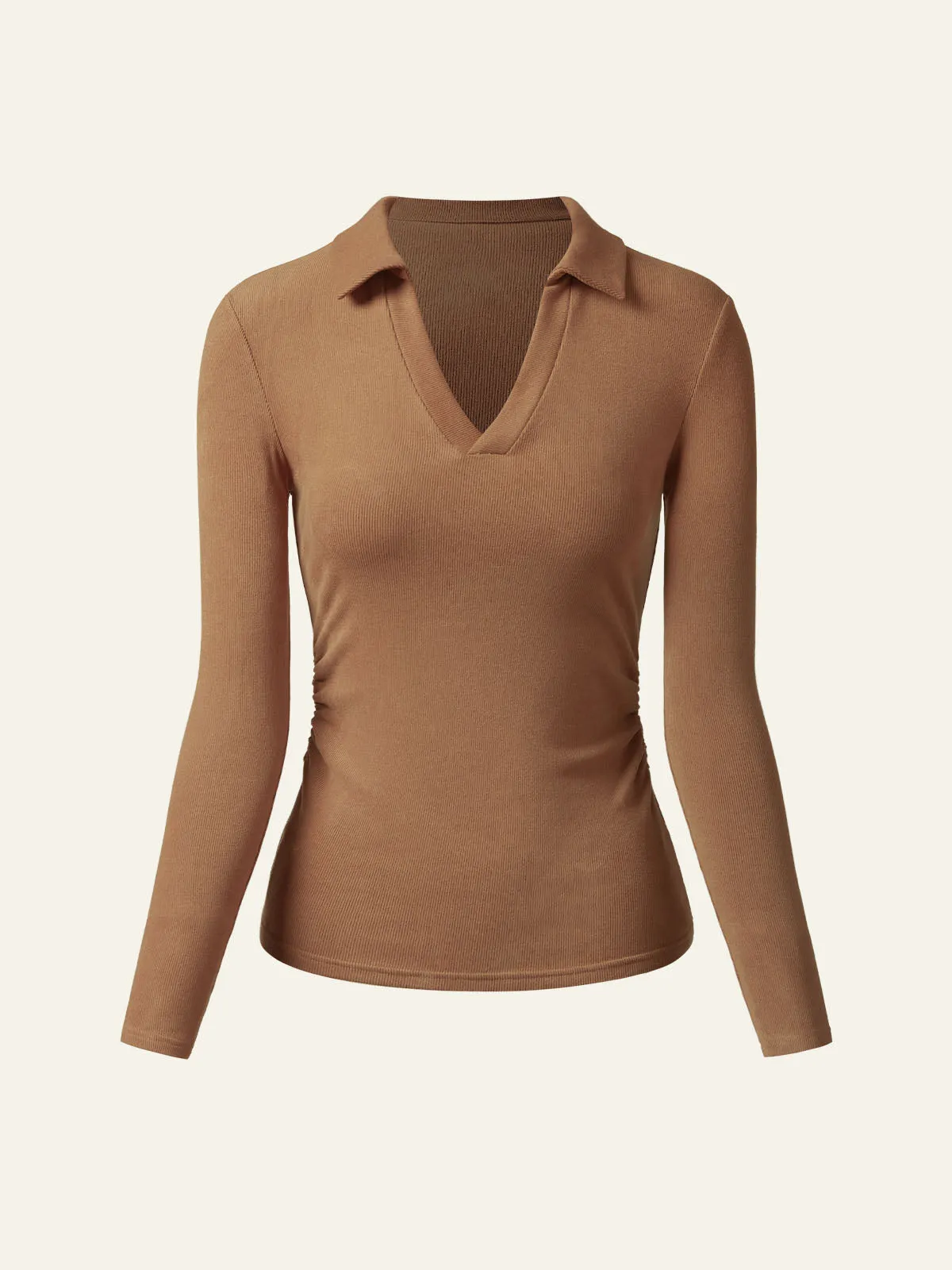 Brushed Rib Open Collar Polo Top sold by ogl move product image thumbnail 2