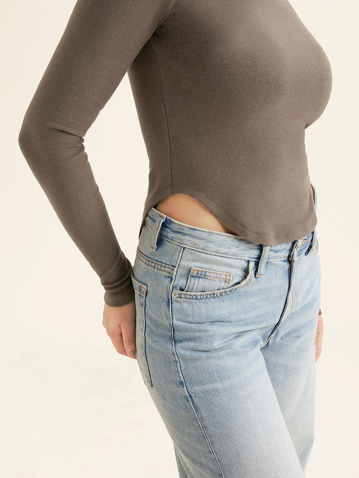 Cropped Curve-Hem Turtleneck Top sold by ogl move product image thumbnail 5