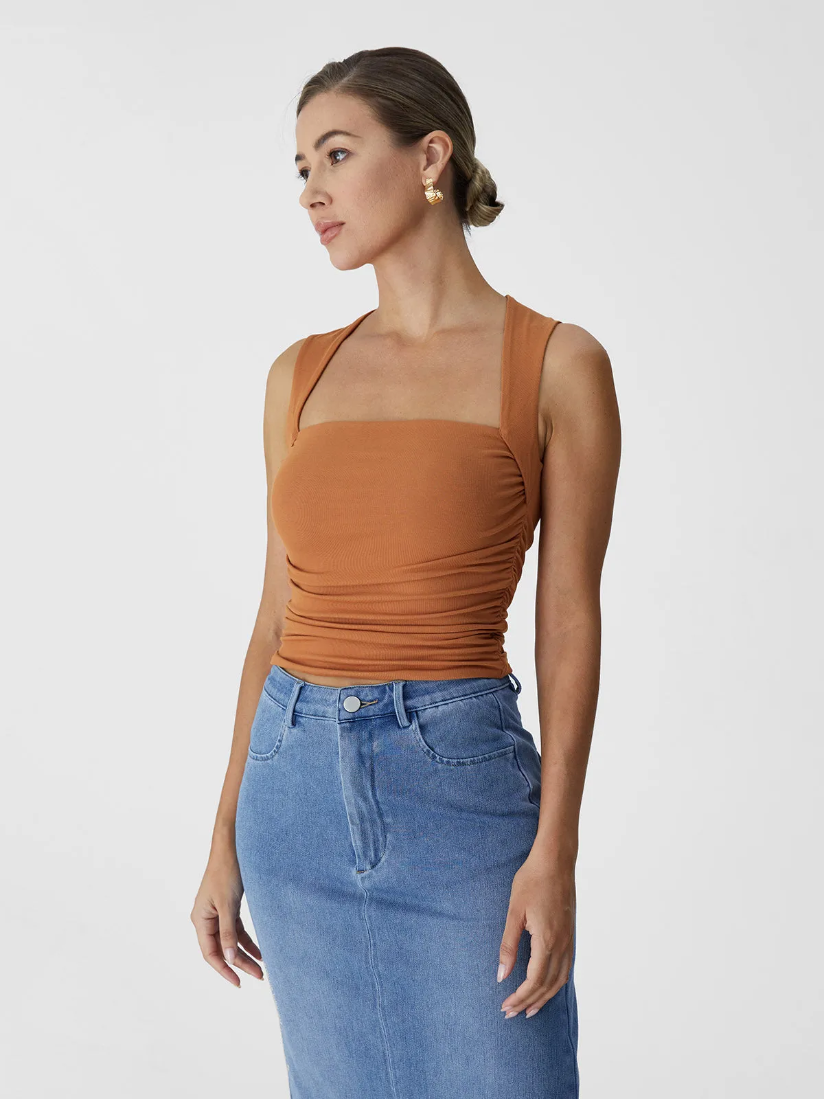 Eco-SkinKiss® Ruched Tapered Square Neck Tank sold by ogl move product image thumbnail 2