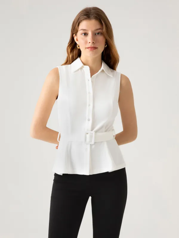Belted Sleeveless Shirt sold by ogl move