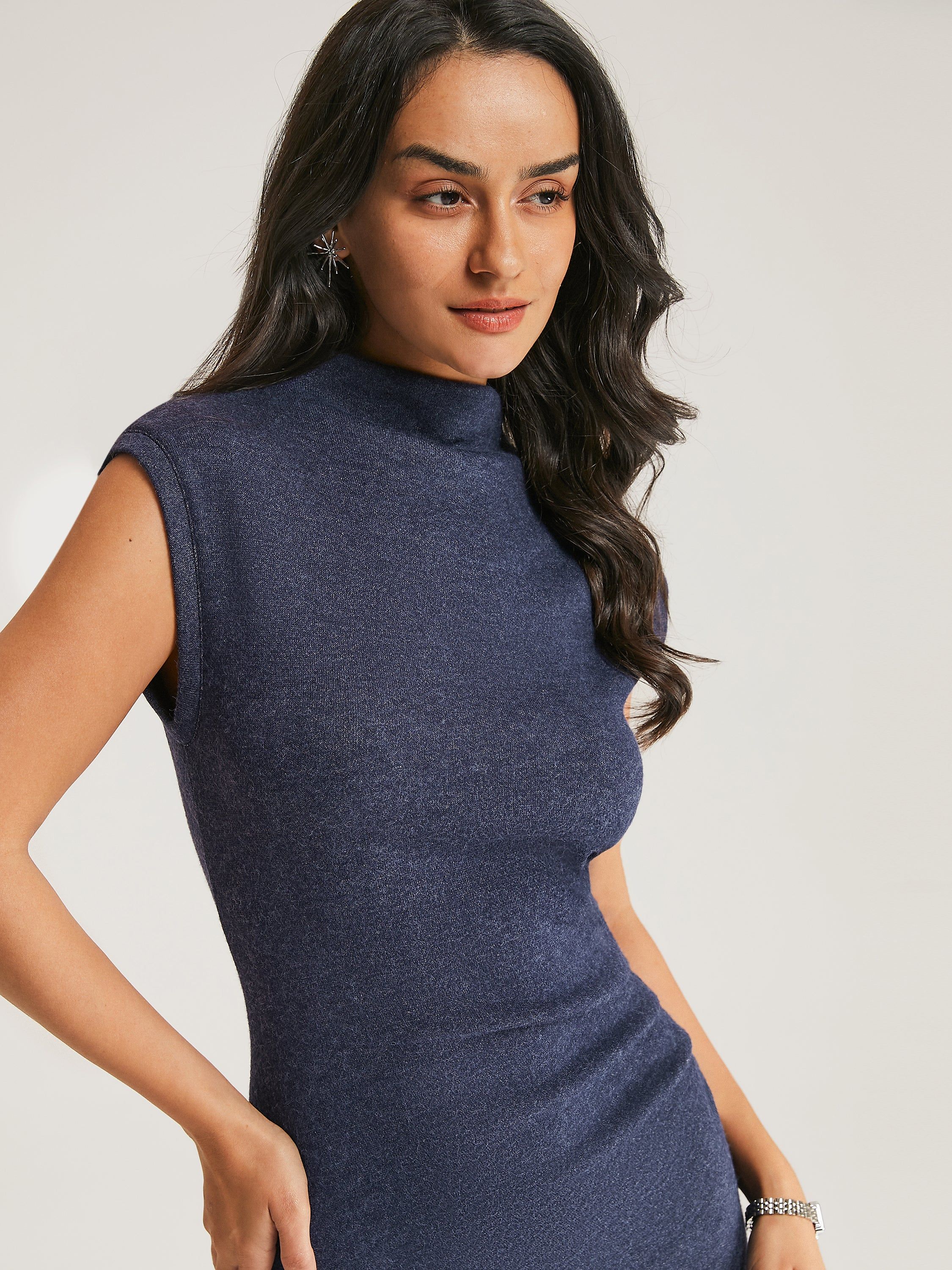 Cashsoft Mockneck Sleeveless Midi Dress sold by ogl move product image thumbnail 5