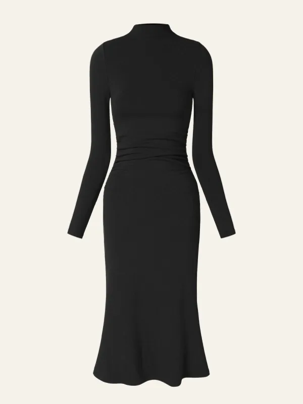 Eco-Mousse® Thermal Mockneck Ruched Waist Midi Dress sold by ogl move