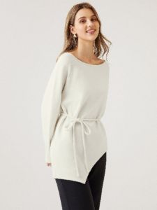 CashSoft Asymmetrical Hem Top With A Tie sold by ogl move