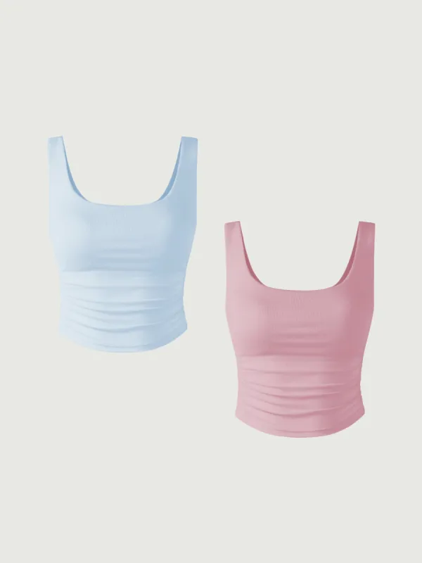Ruched Sides Square Brami Tank Top 2Pcs Set sold by ogl move