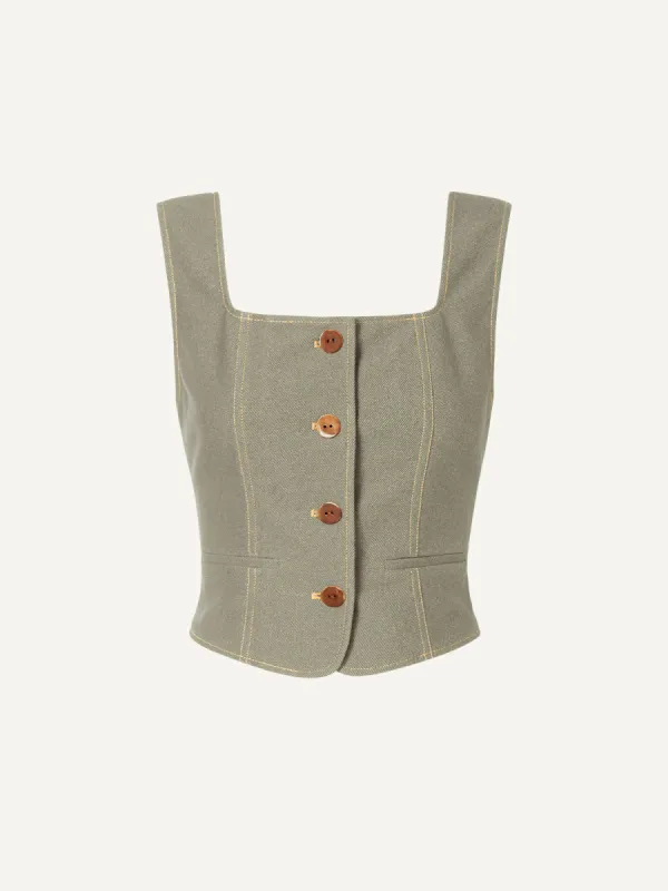Stretchy Denim Square Neck Vest sold by ogl move