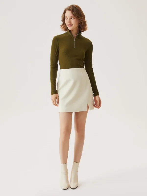 Brushed Mid-Waist Split Mini Skirt sold by ogl move