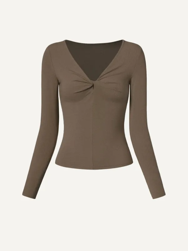 Merino Wool Blend Front Twist Long Sleeves Top sold by ogl move