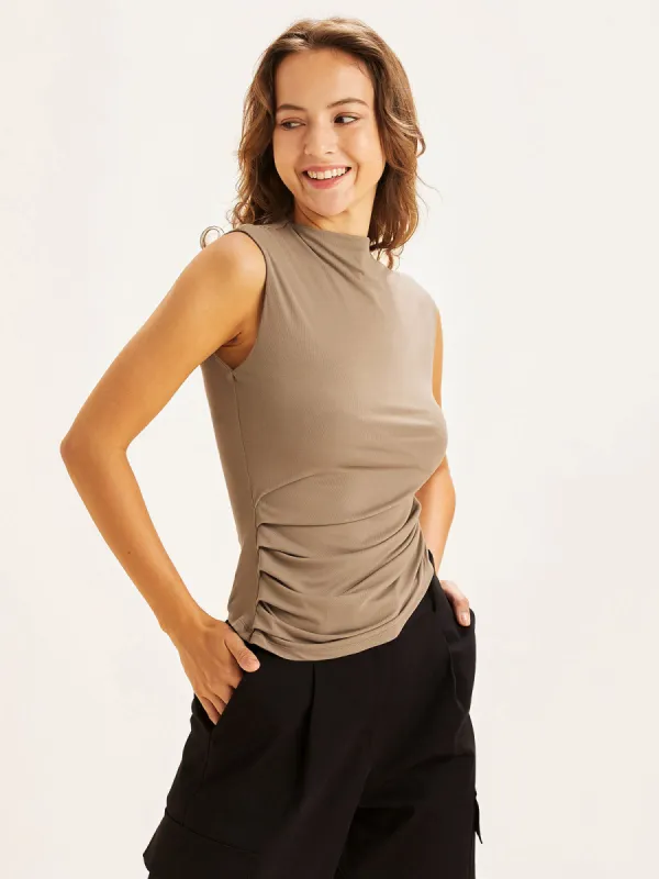 Eco-SkinKiss® Asymmetrical Mock Neck Muscle Tank sold by ogl move