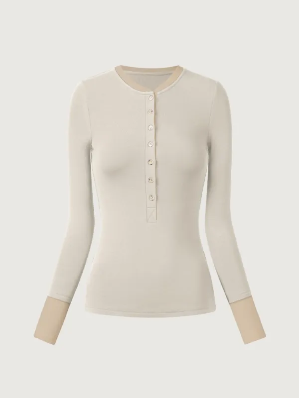 Eco-Mousse® Contrast Layering Henley Top sold by ogl move