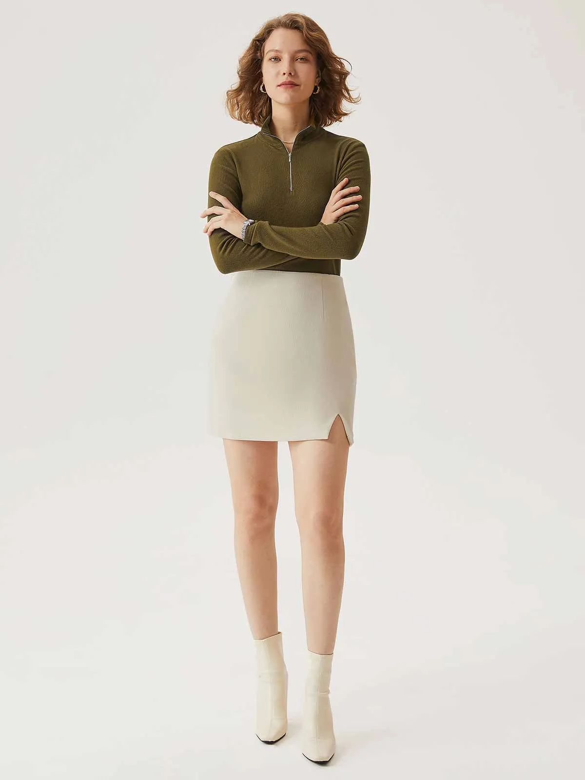 Brushed Rib Half-Zip Mockneck Top sold by ogl move product image thumbnail 3