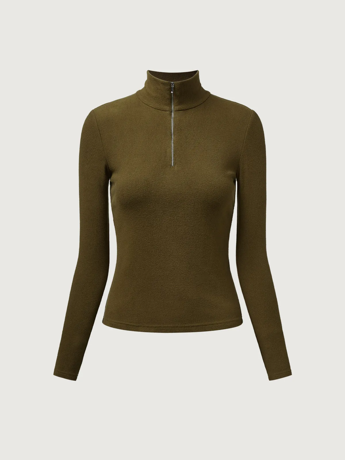 Brushed Rib Half-Zip Mockneck Top sold by ogl move product image thumbnail 2