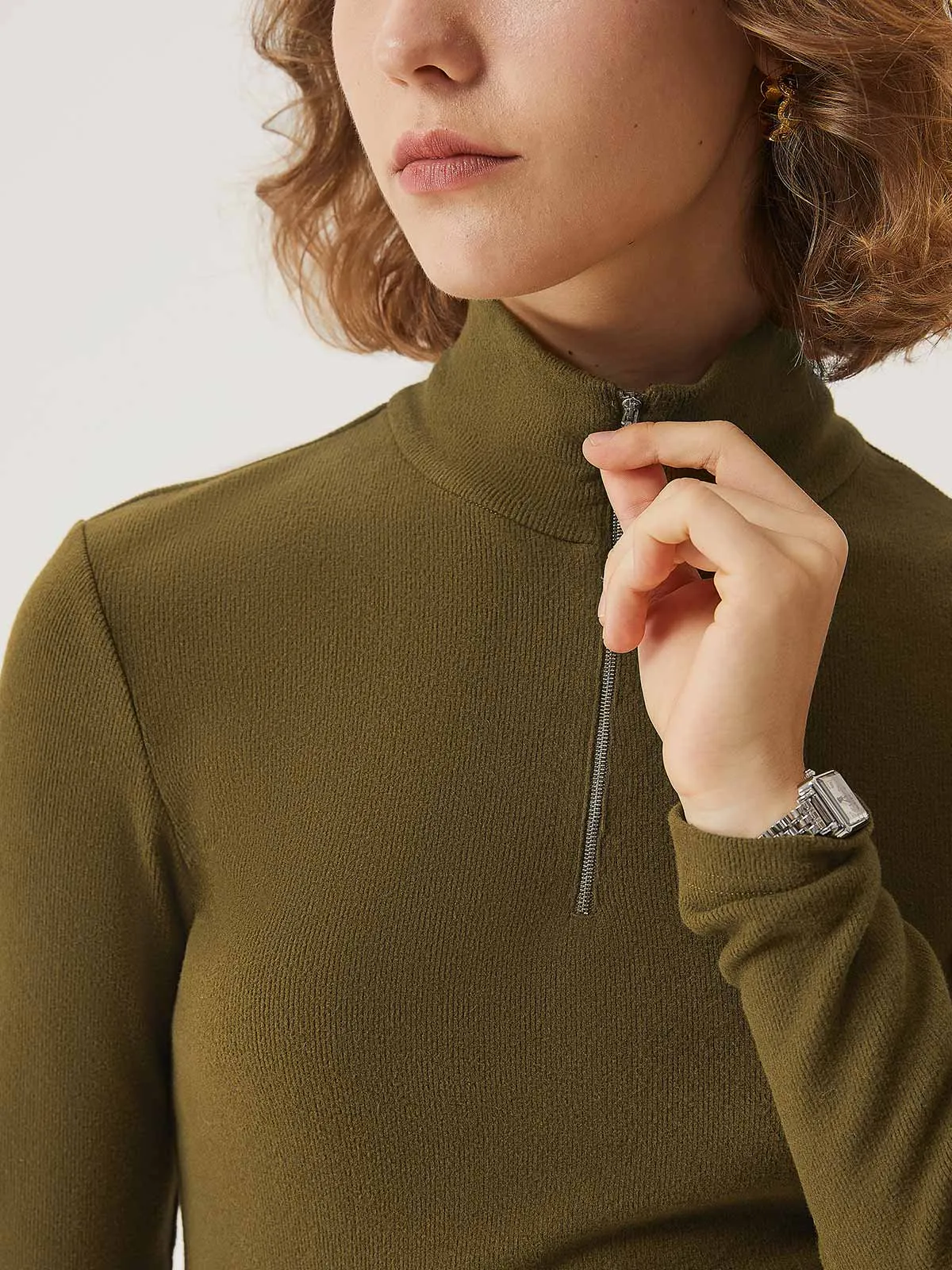 Brushed Rib Half-Zip Mockneck Top sold by ogl move product image thumbnail 5