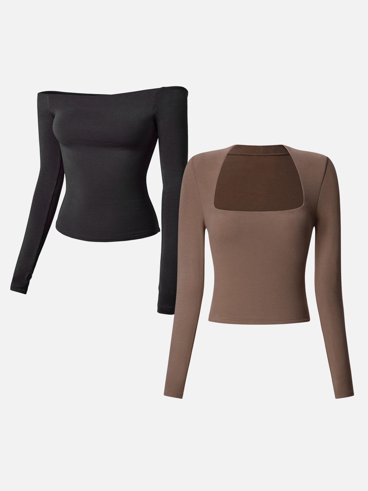 Square Neck Long Sleeve Top&Multi-Wear Body Top-2Pcs Set sold by ogl move product image thumbnail 5