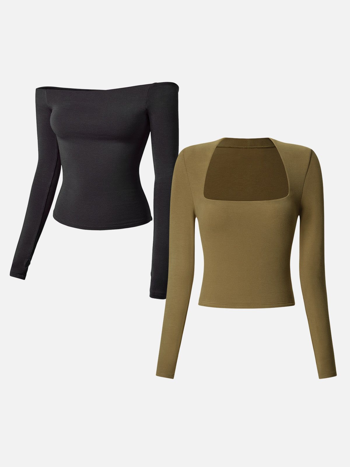 Square Neck Long Sleeve Top&Multi-Wear Body Top-2Pcs Set sold by ogl move product image thumbnail 4