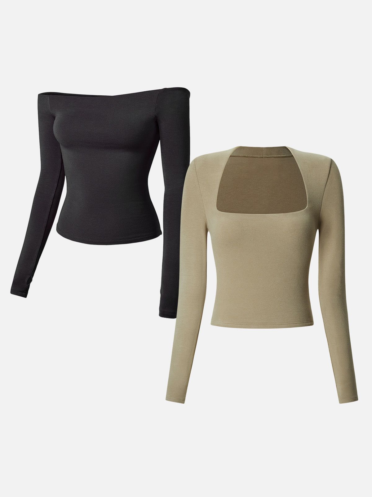 Square Neck Long Sleeve Top&Multi-Wear Body Top-2Pcs Set sold by ogl move product image thumbnail 3