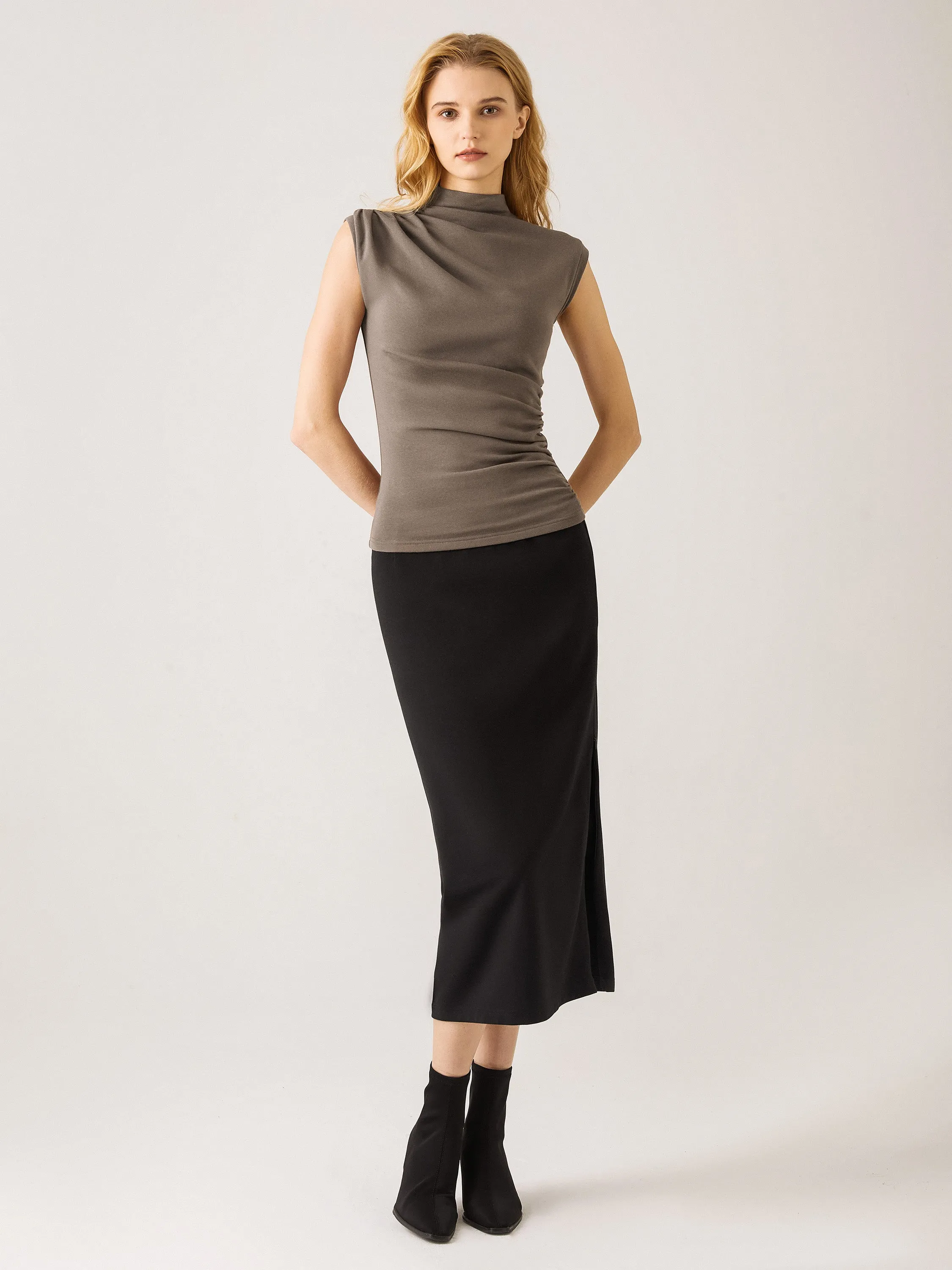 Asymmetrical Ruching Mockneck Tank Top sold by OGLmove product image thumbnail 3