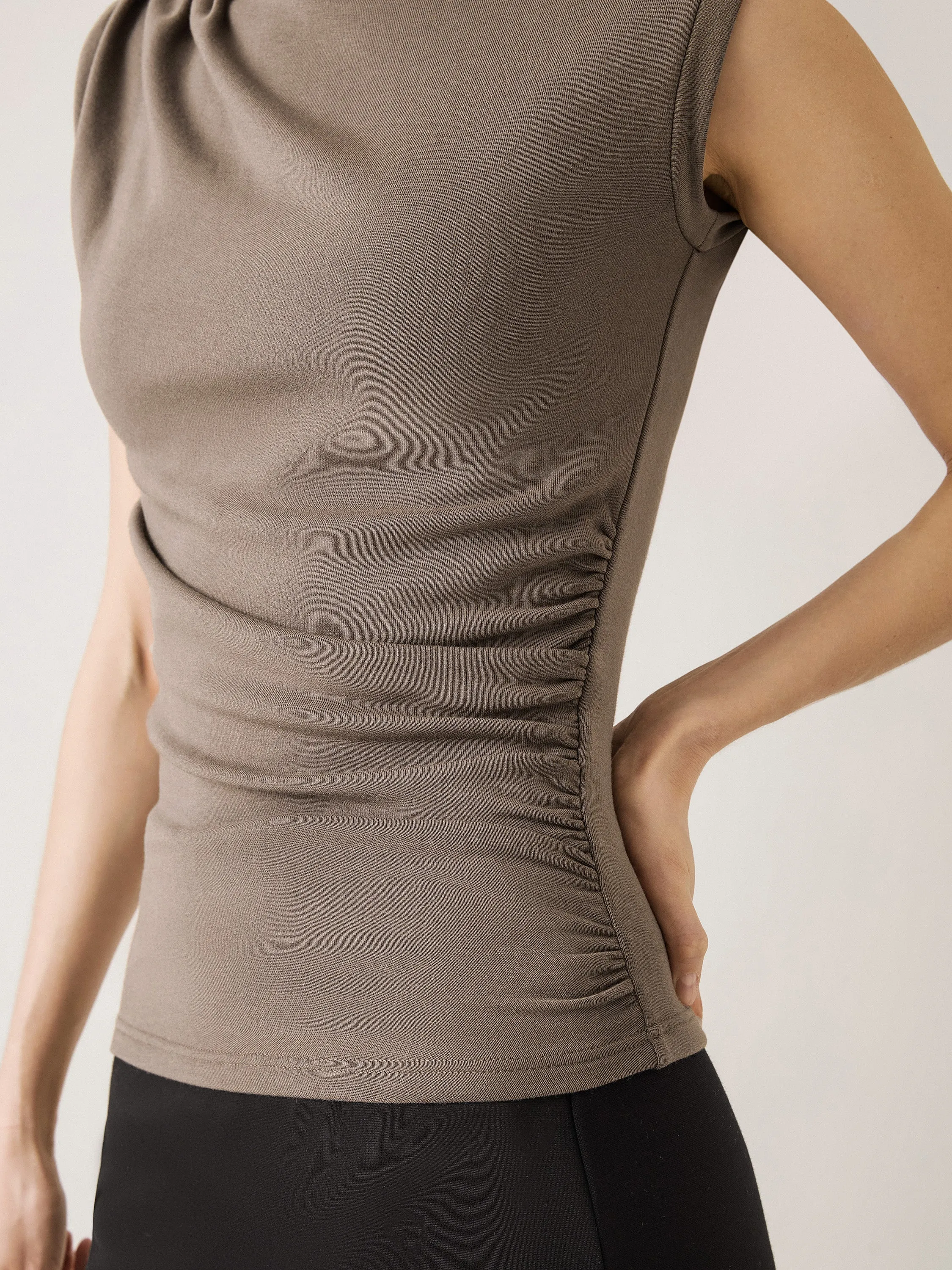 Asymmetrical Ruching Mockneck Tank Top sold by OGLmove product image thumbnail 5