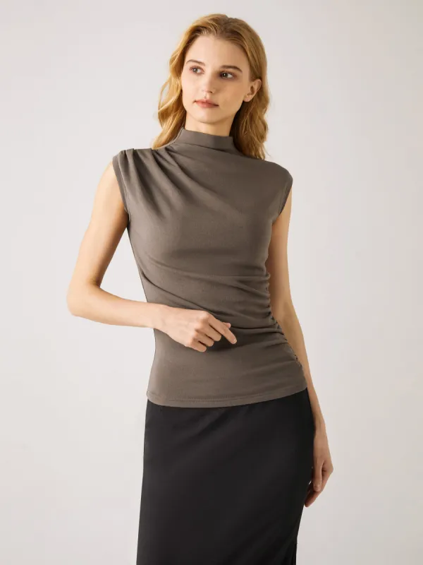 Asymmetrical Ruching Mockneck Tank Top sold by OGLmove