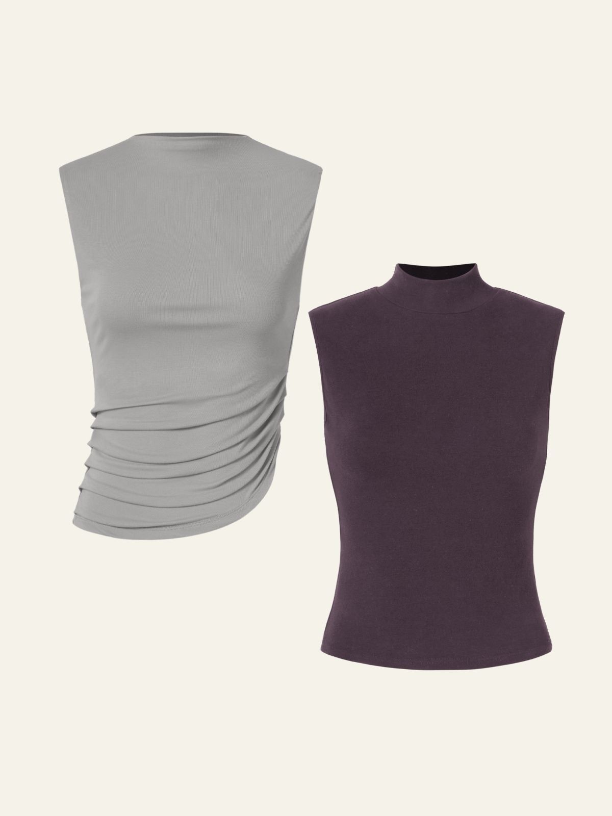 Eco-SkinKiss® Asymmetrical Mock Neck Muscle Tank & Eco-Mousse® Brushed Mock Neck Everyday Tank Top 2Pcs Set sold by ogl move product image thumbnail 2