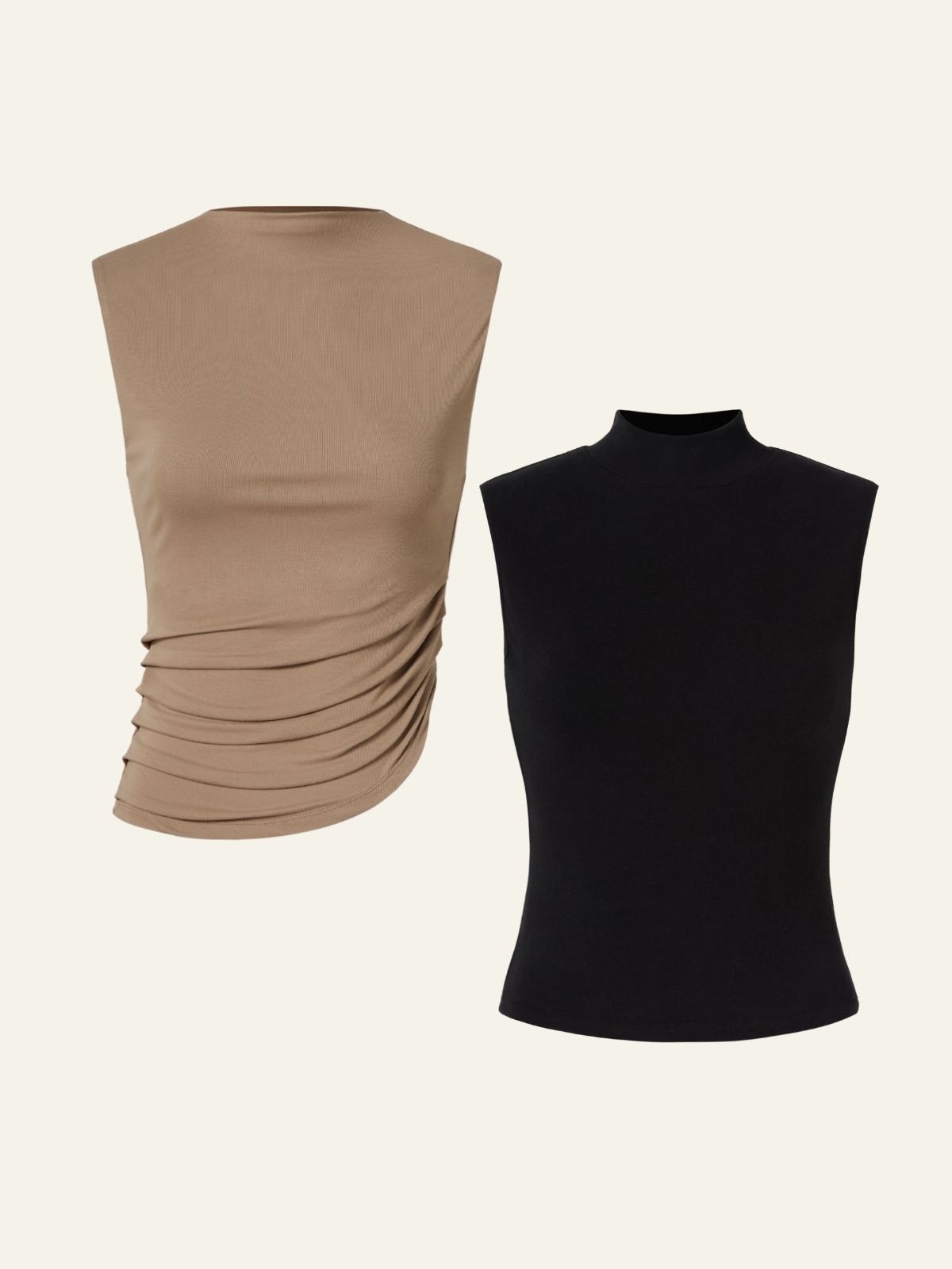 Eco-SkinKiss® Asymmetrical Mock Neck Muscle Tank & Eco-Mousse® Brushed Mock Neck Everyday Tank Top 2Pcs Set sold by ogl move product image thumbnail 3