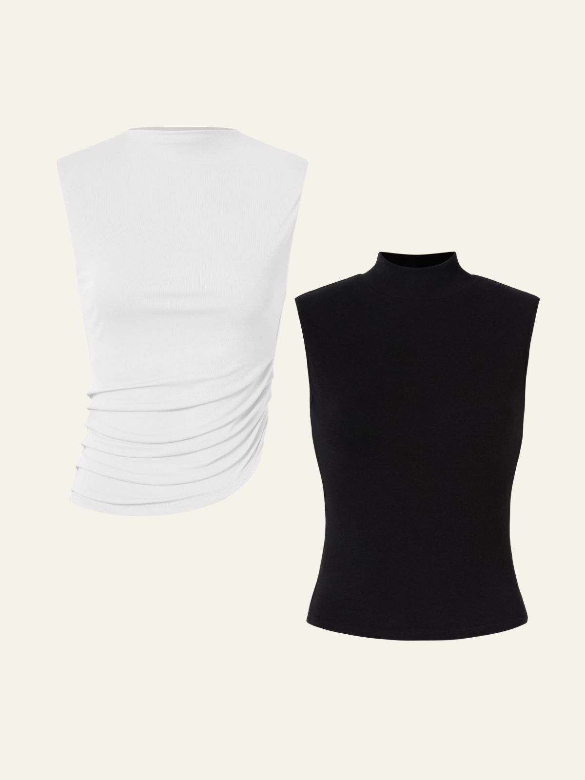Eco-SkinKiss® Asymmetrical Mock Neck Muscle Tank & Eco-Mousse® Brushed Mock Neck Everyday Tank Top 2Pcs Set sold by ogl move product image thumbnail 4